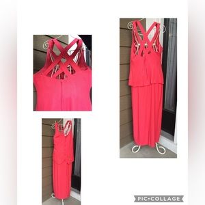 Dawn Joy fashions vtg  coral women’s embroidery detail Strappy Cross Back Dress